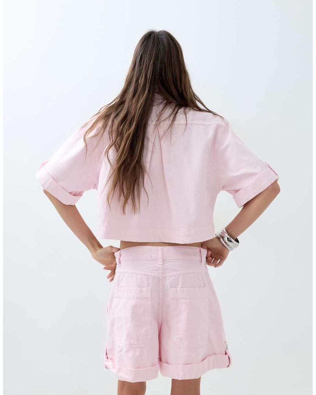 ASOS Pink Denim Boxy Shirt Co-ord
