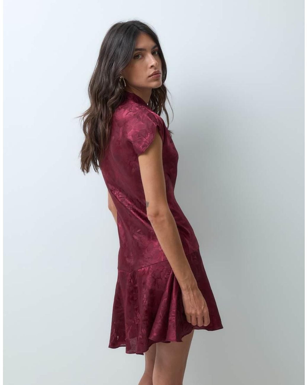 New Look Red Jaquard Satin Skater Mini Dress
