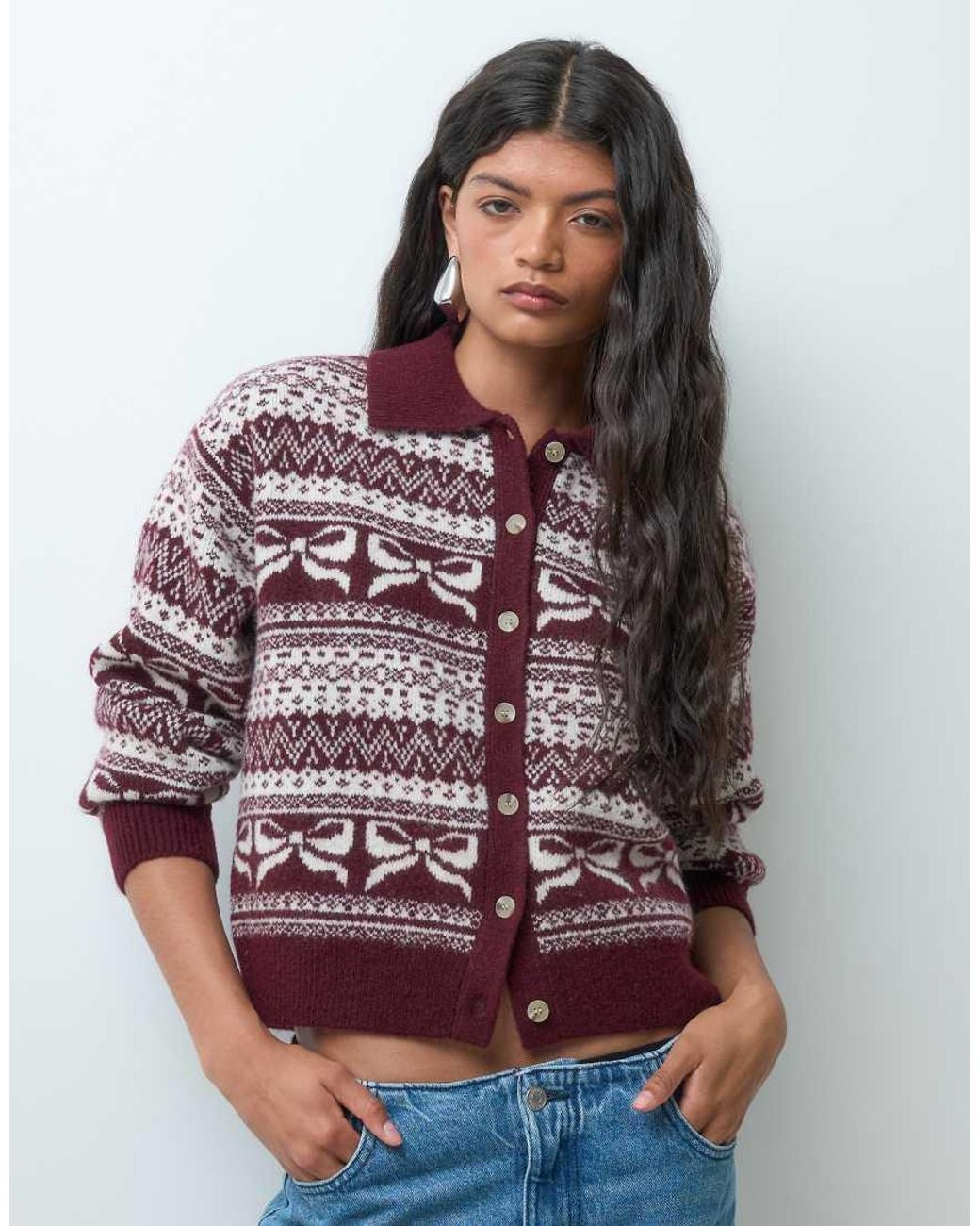 Vero Moda Blue Polo Collar Fairisle Cardigan