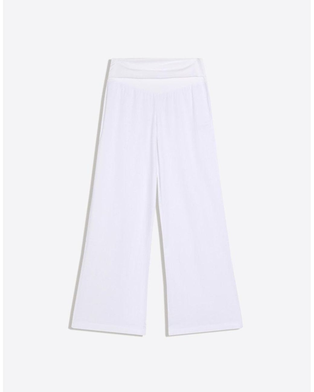 Bershka White Turn-up Waist Trousers