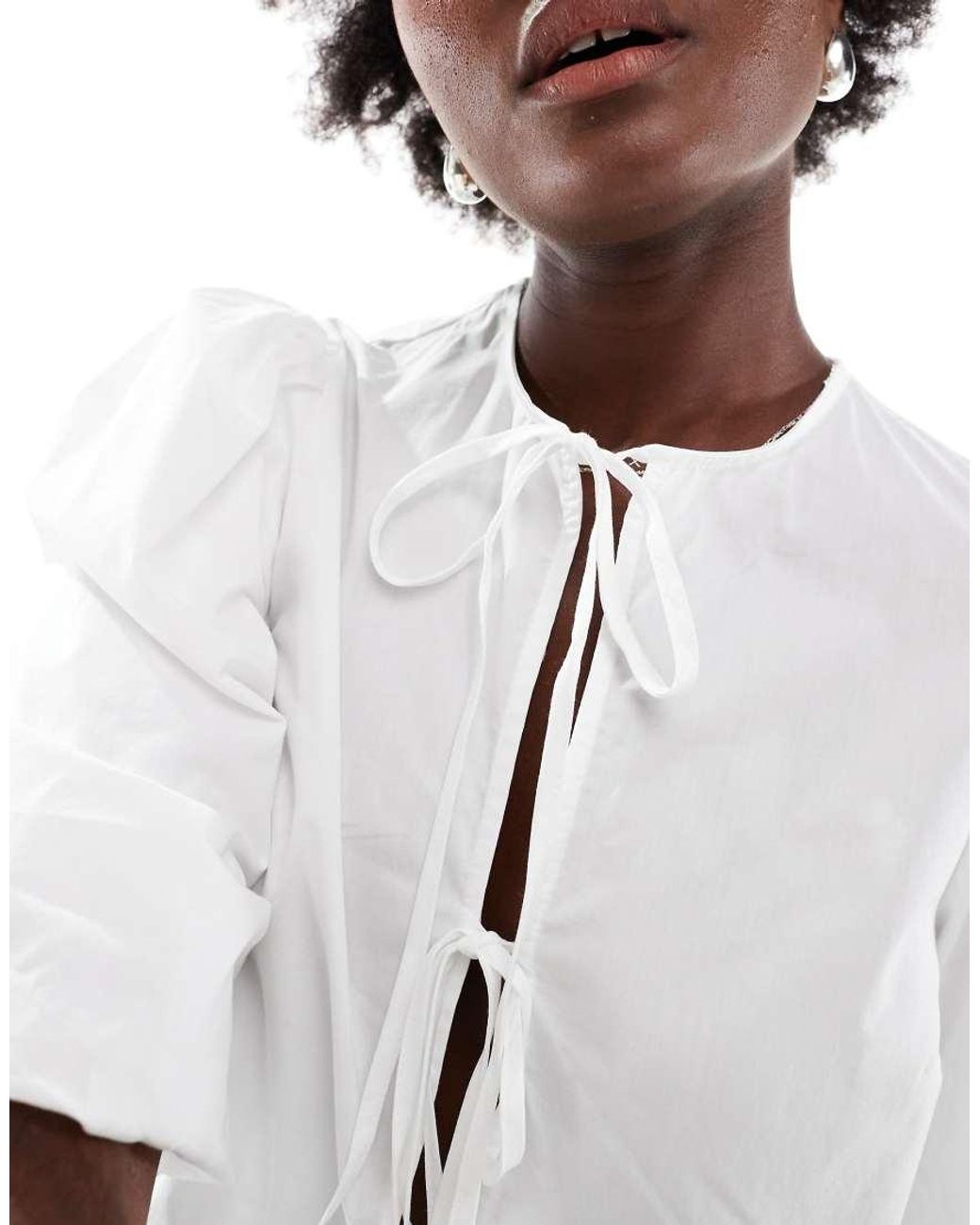 ASOS White Cotton Poplin Peplum Tie Shirt