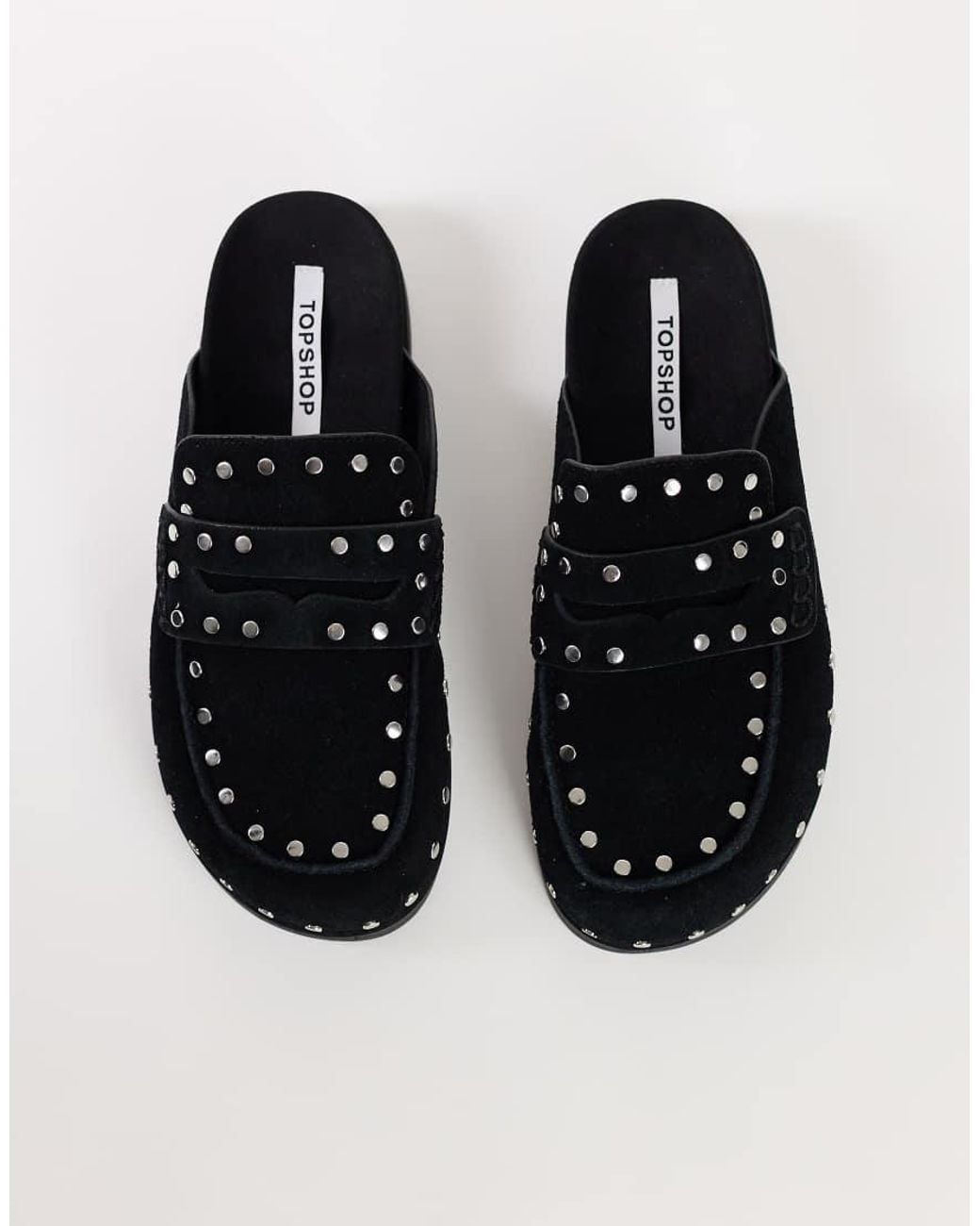 TOPSHOP Black Addie Real Suede Studded Mule Loafer