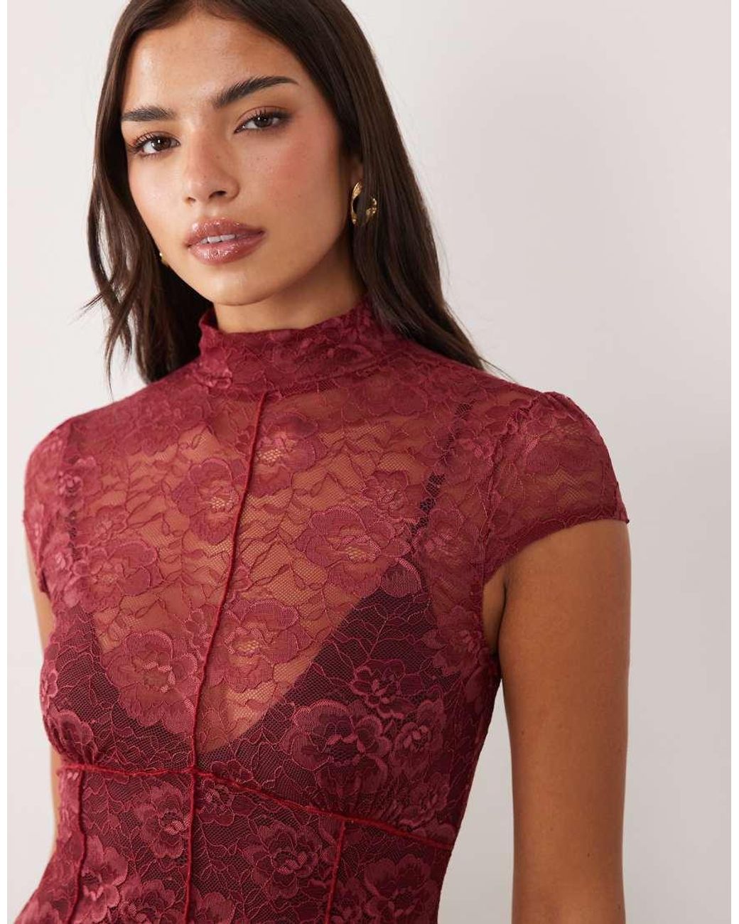 ASOS Red Lace Maxi Dress With Contrast Lining