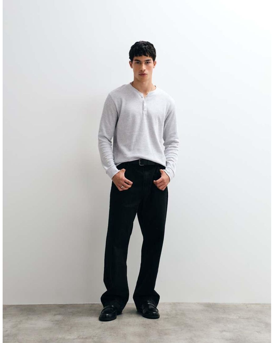 Jack & Jones Gray Long Sleeve Henley Top for men