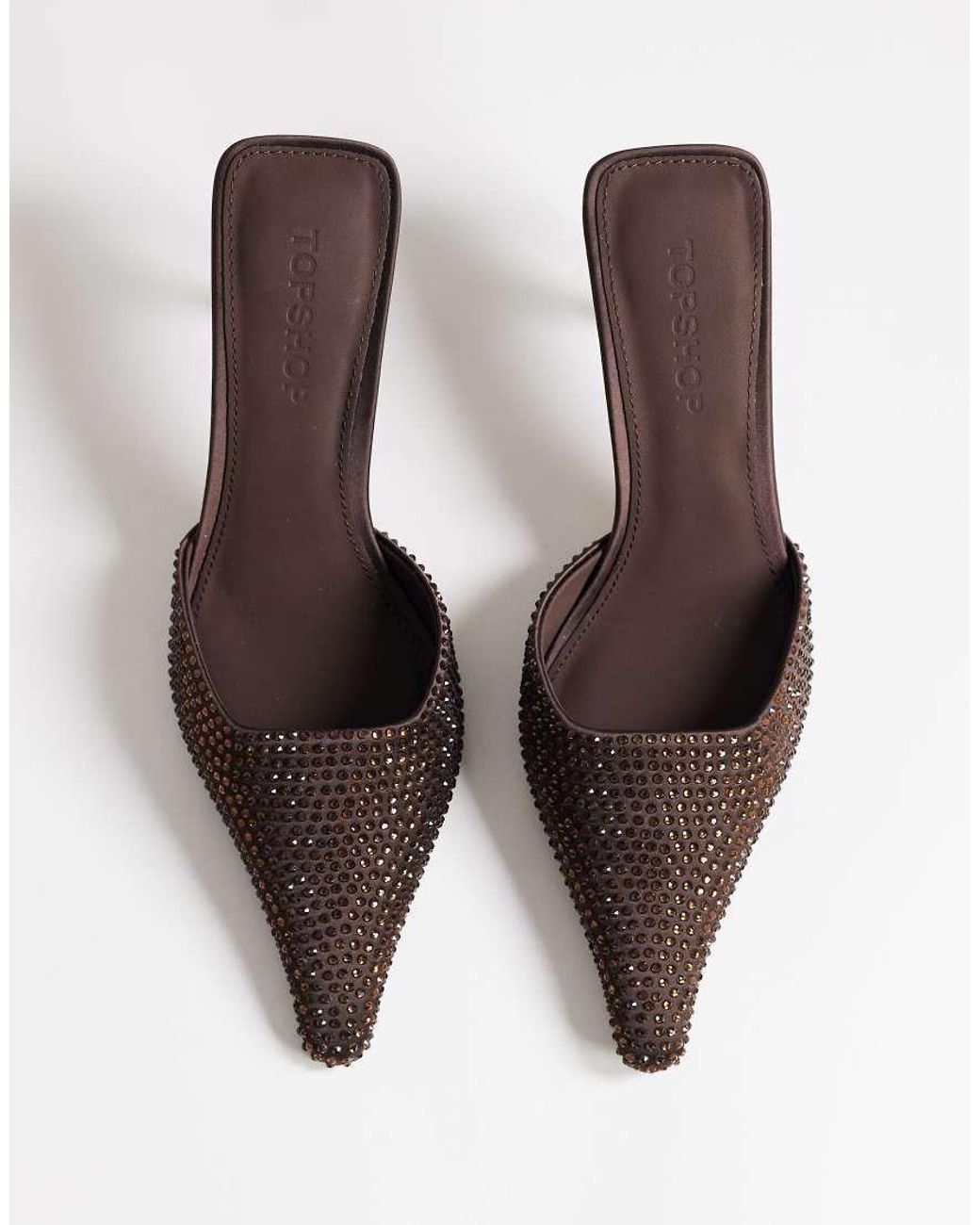 TOPSHOP Brown Avery Embellished Mule Mid Court