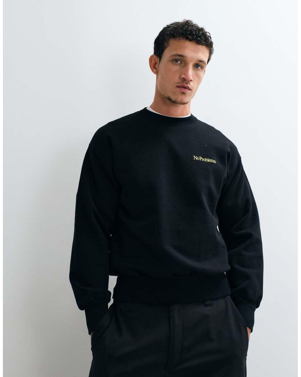 No Problemo Black 100% Cotton Mini Embroidered Logo Sweatshirt for men