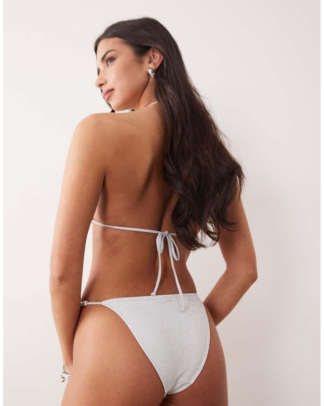 South Beach White Glitter Bikini Bottom With Pearl Detail