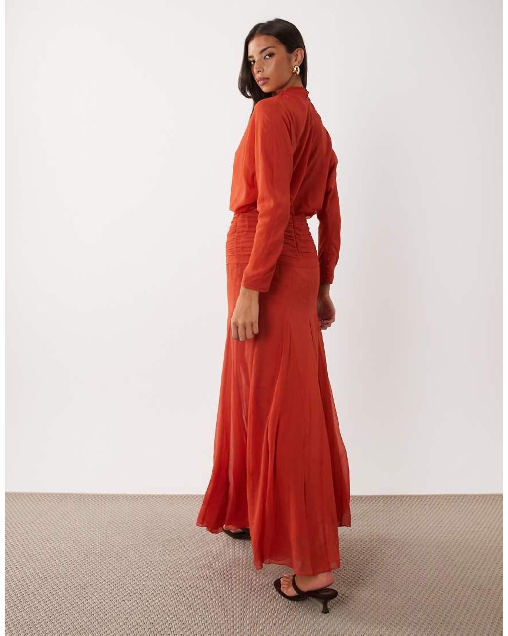 ASOS Chiffon Shirred Waist Panel Godet Maxi Dress