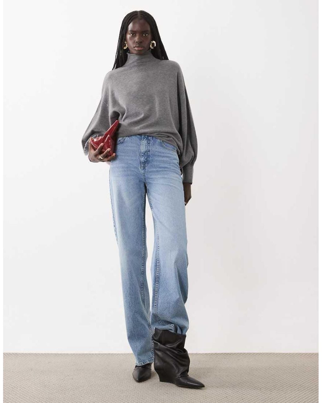ASOS Gray Batwing Roll Neck Jumper