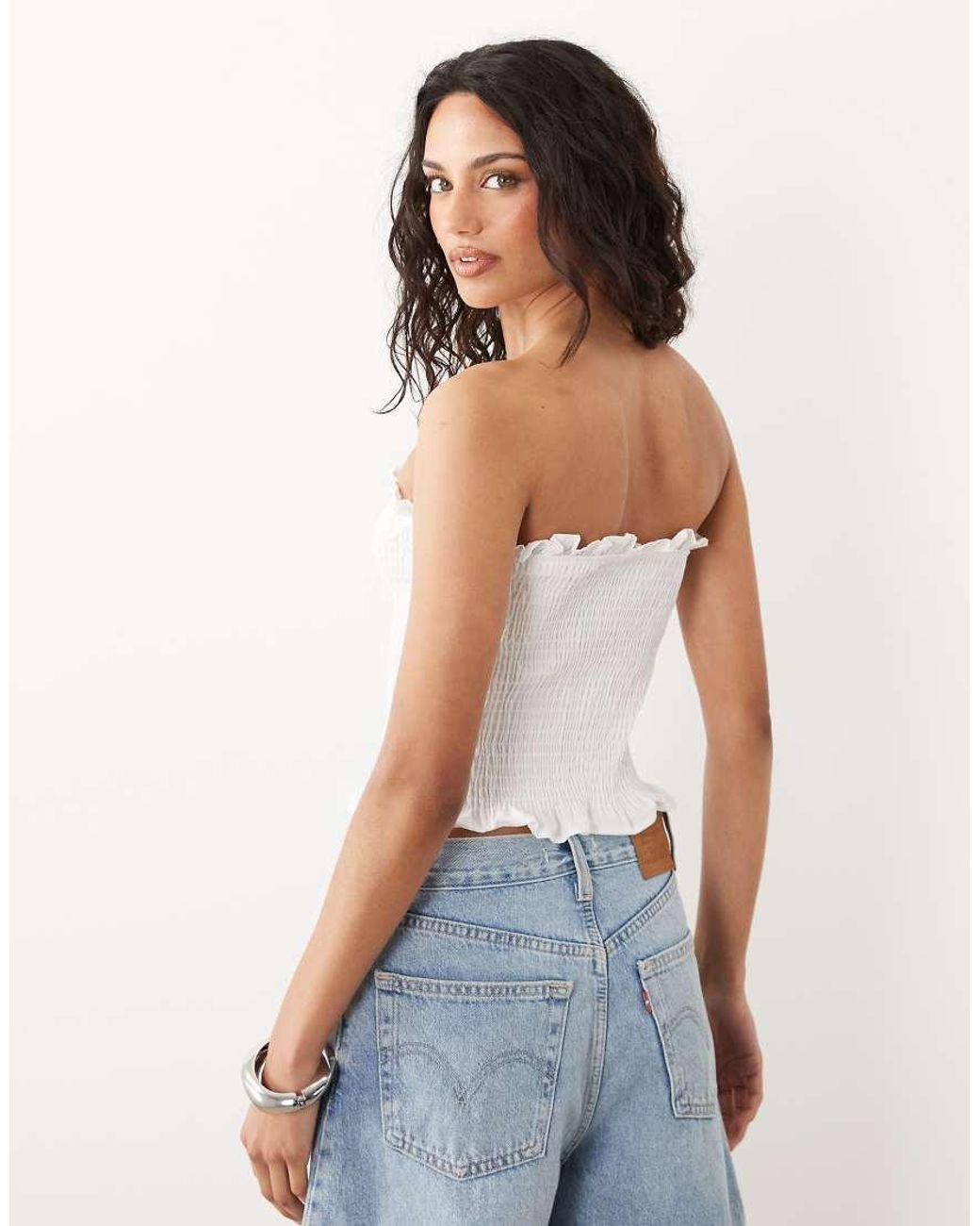 ASOS White Shirred Tie Front Bandeau