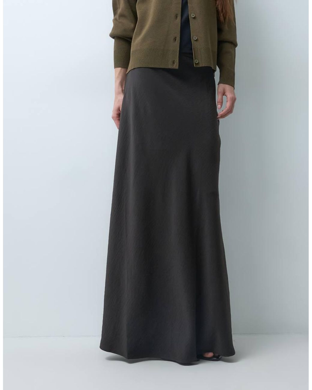JDY Petite Black A-line Satin Maxi Skirt