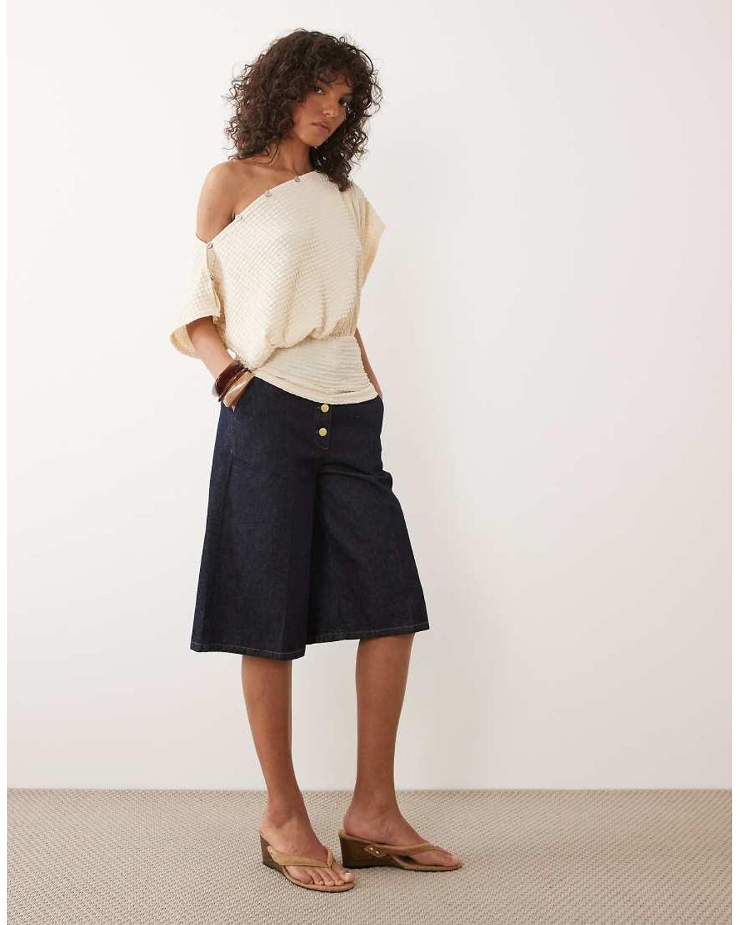 ASOS Natural Textured Multi Way Button Top