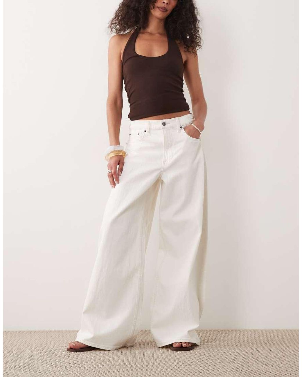 Abercrombie & Fitch White Lightweight Denim High Rise Ultra Wide Pants