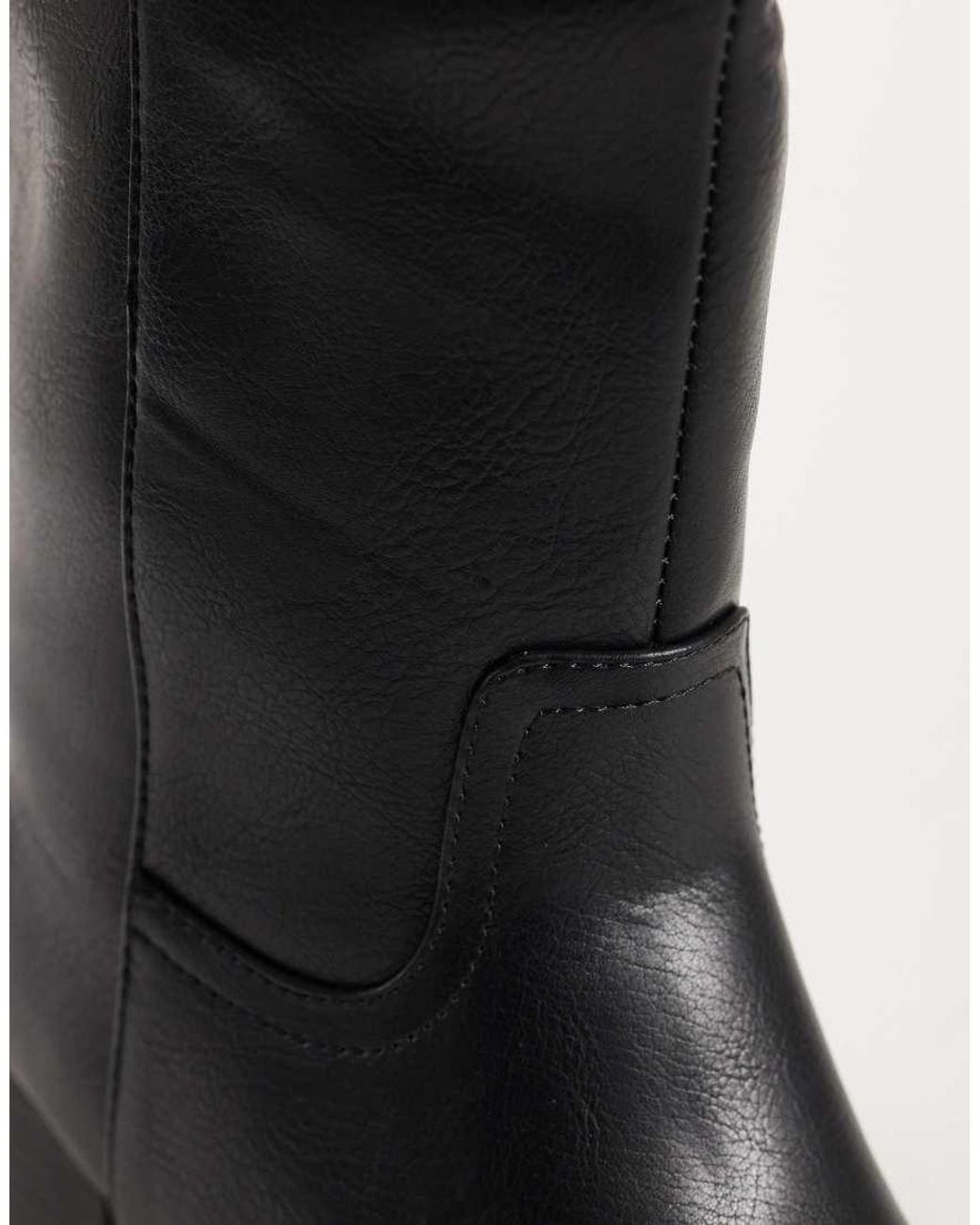 SEQWL Wide Fit Black Byron Pull On Knee Boots