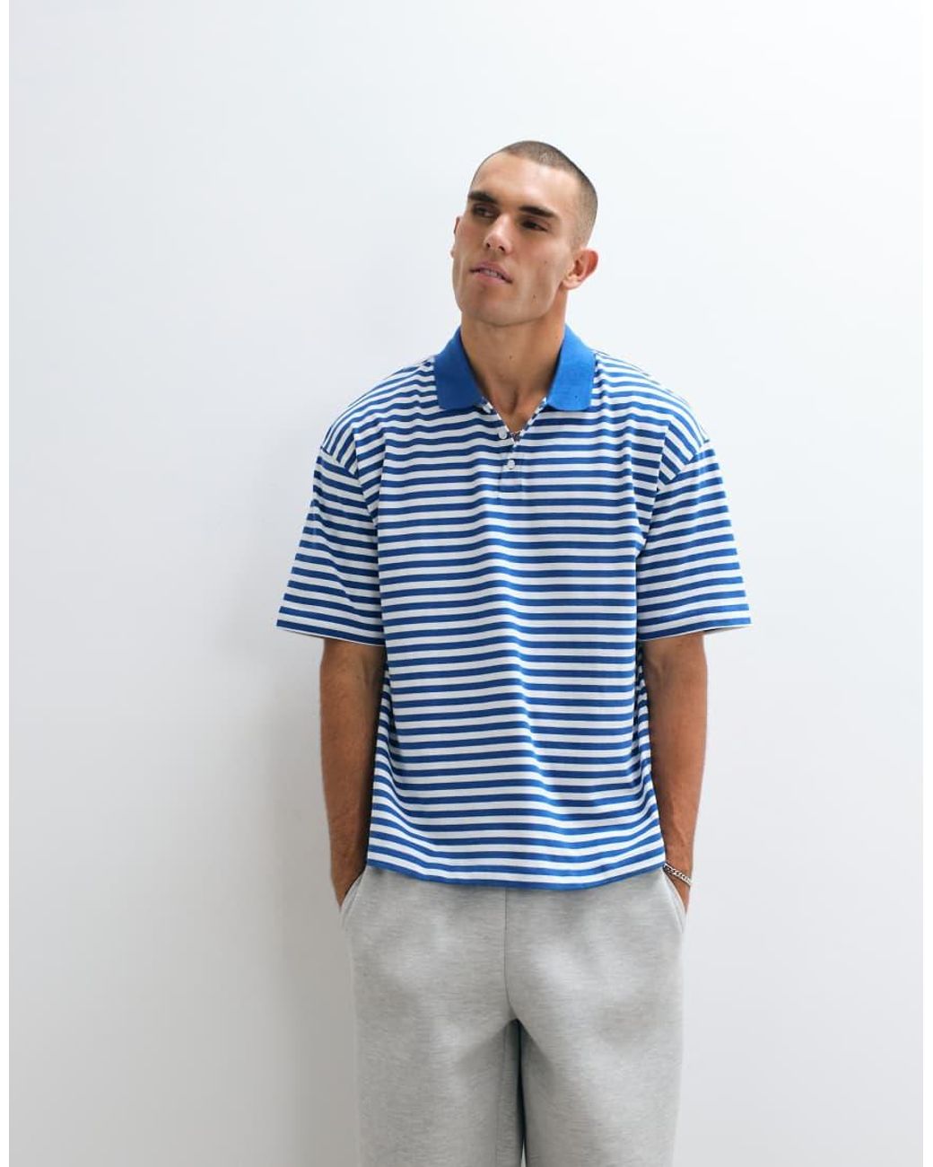 ASOS Blue Heavyweight Oversized Polo for men