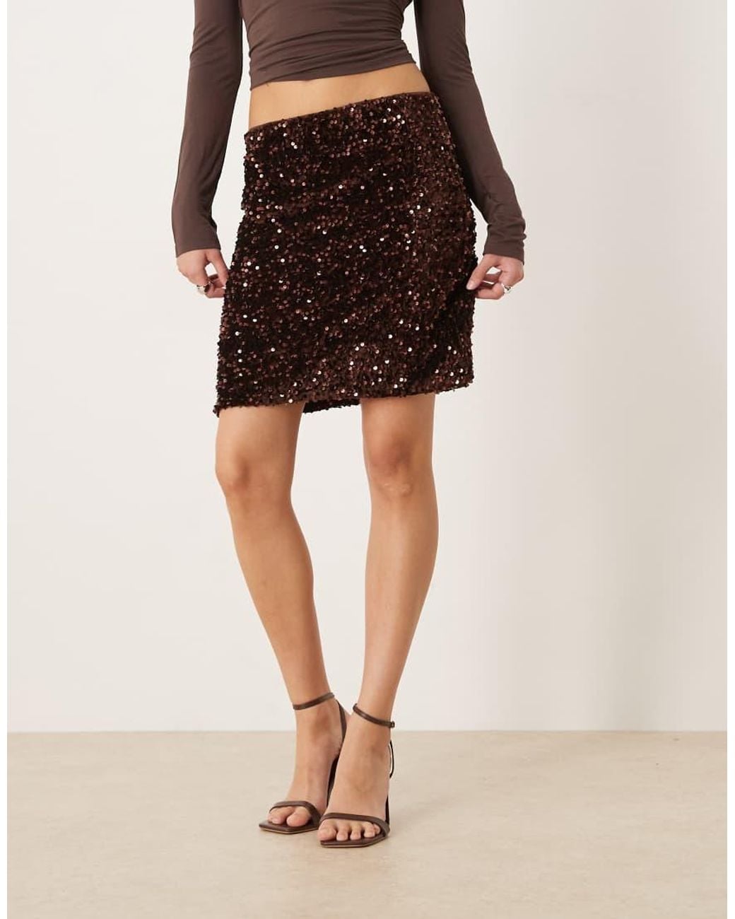 Vila Brown Sequin Mini Skirt
