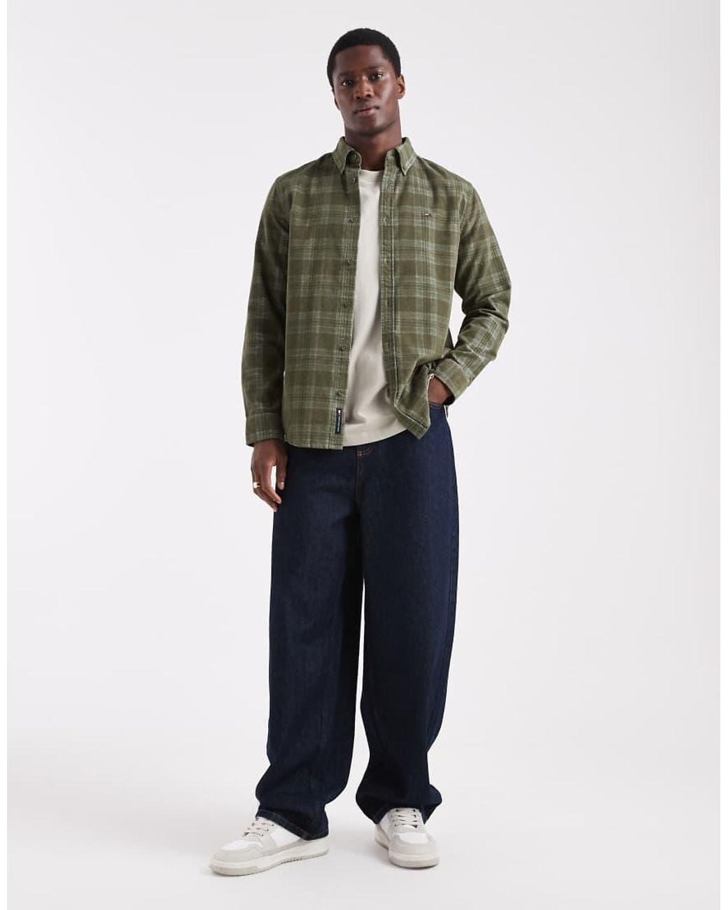 Tommy Hilfiger Green Check Cord Shirt for men
