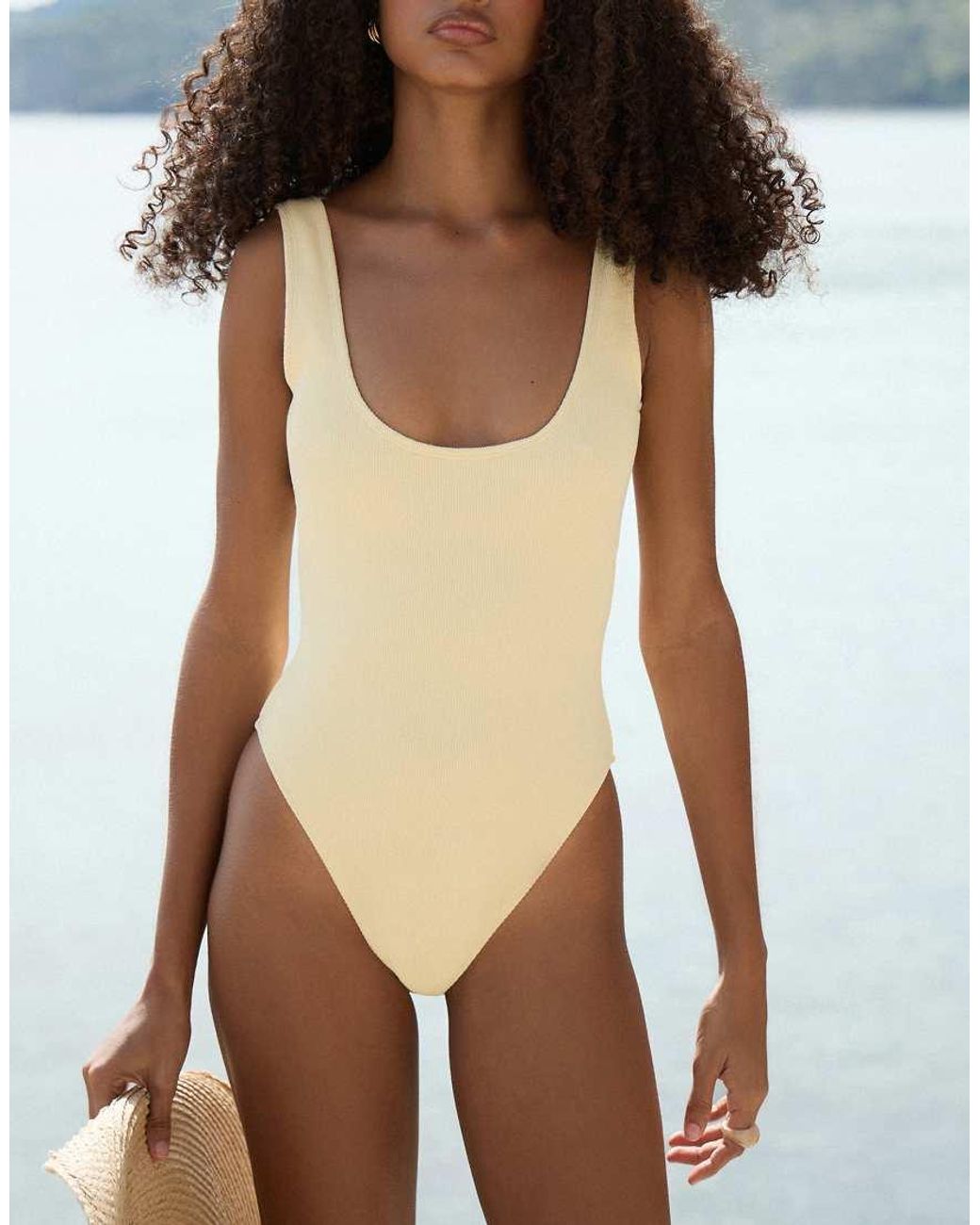 4th & Reckless Blue Crinkle Scoop Neck Low Back Swimsuit