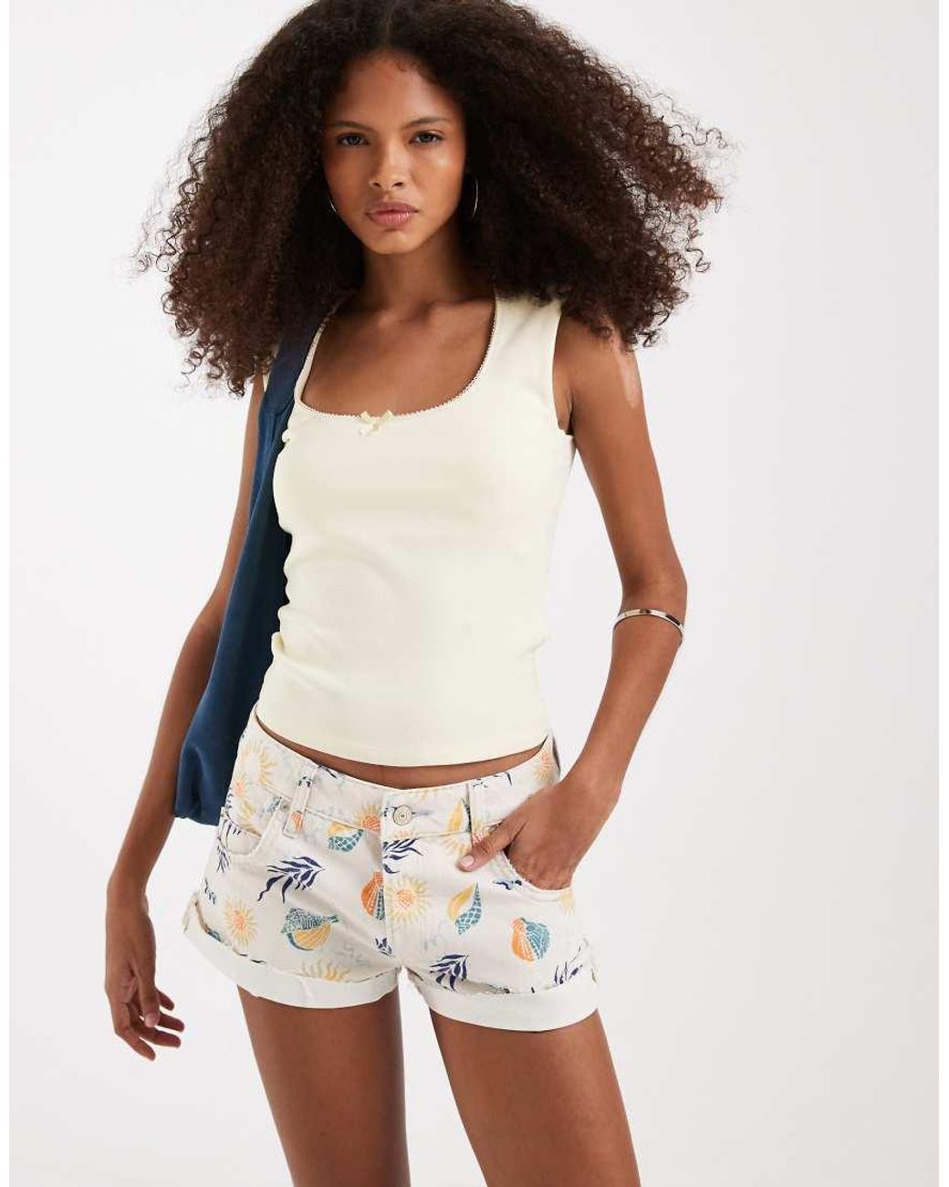 Free People White Cali Cuffed Printed Short