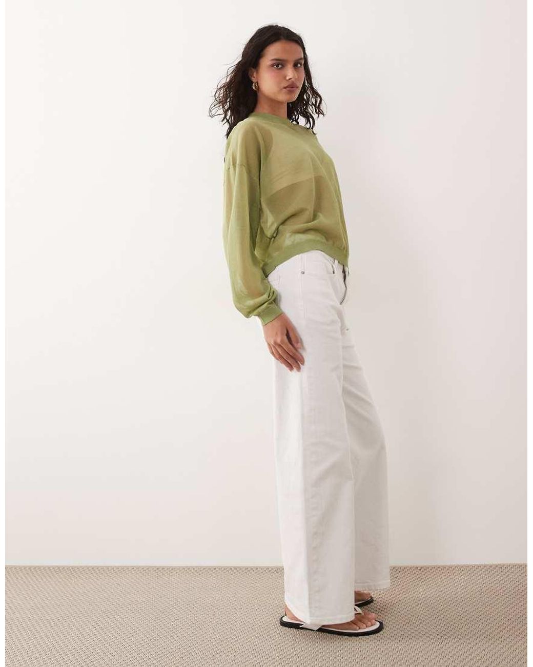 ASOS Green Sheer Knit Long Sleeve Top