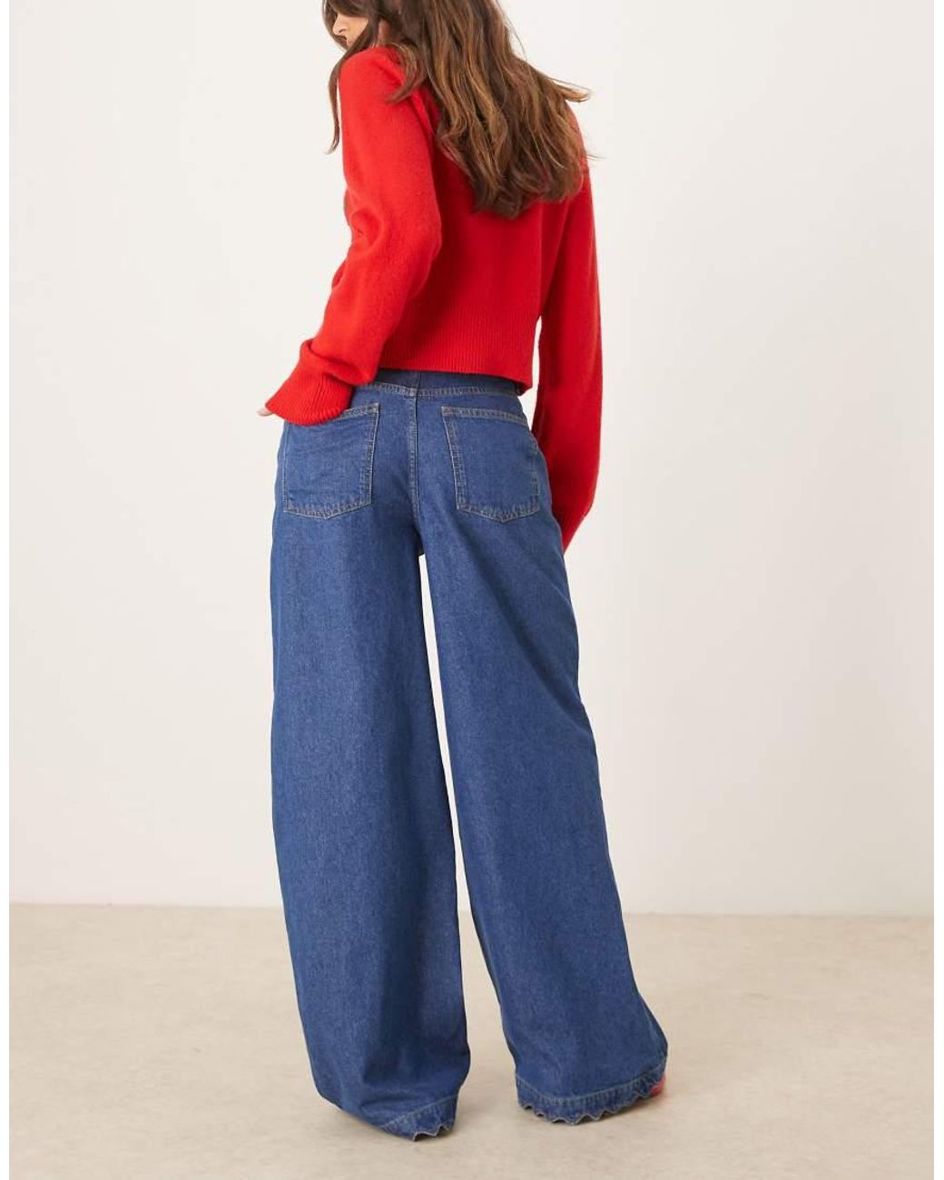 ASOS Blue Wide Leg Palazzo Jean With Hem Detail