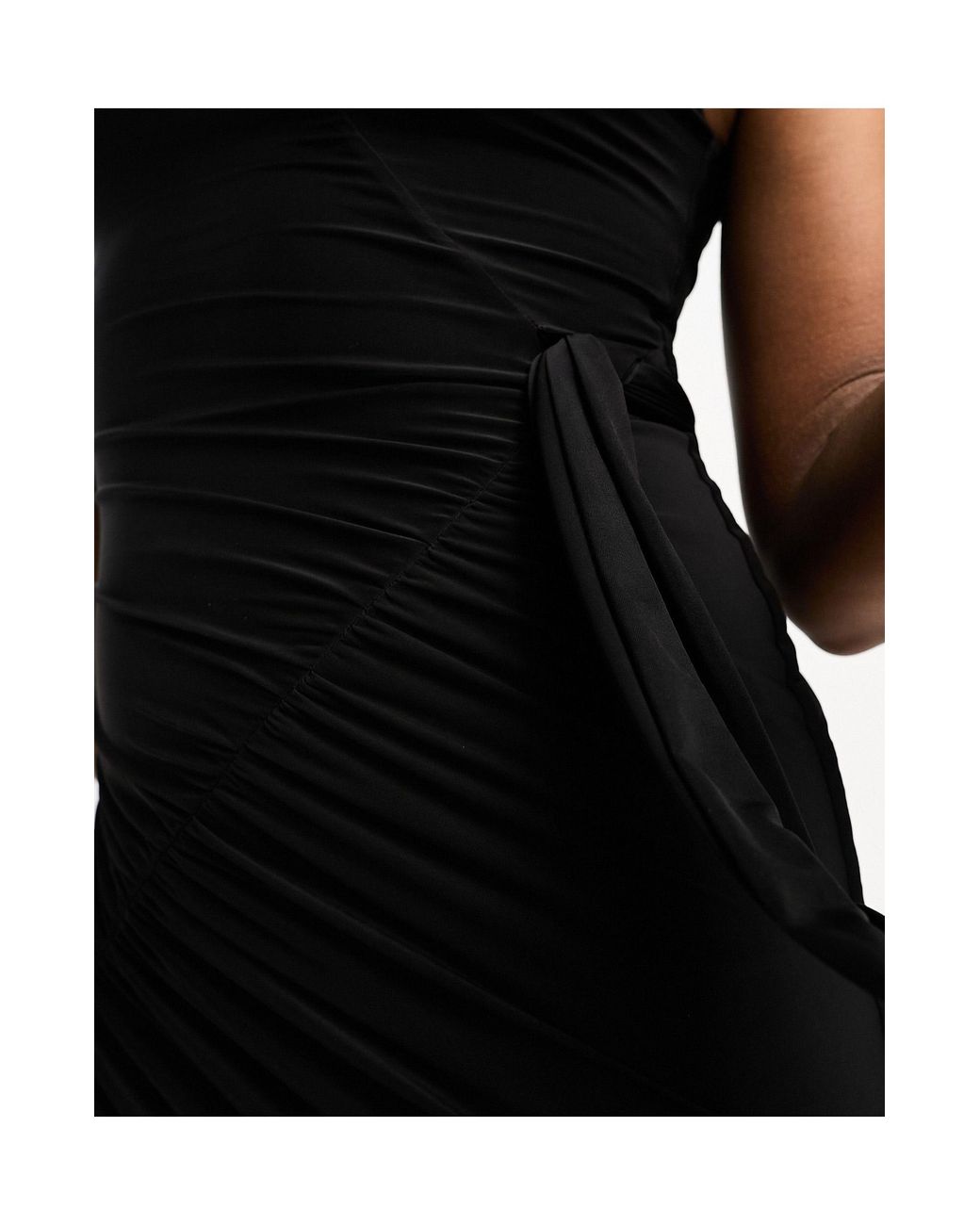 Naked Wardrobe Ruched Shoulder Detail Draped Maxi Dress in Black