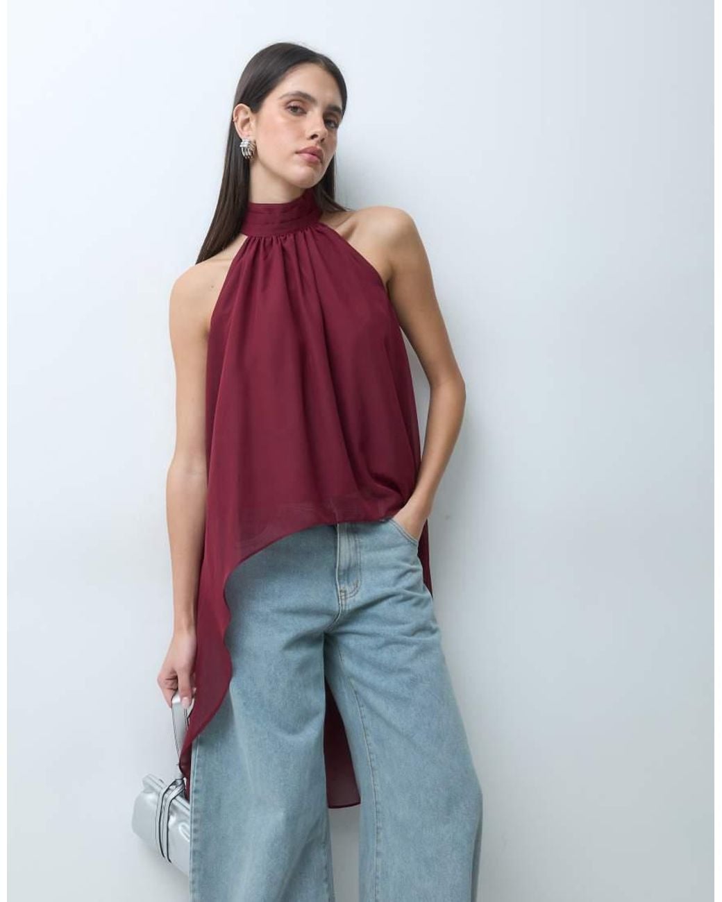 Lioness Blue Exclusive Gabriella Halterneck Chiffon Drape Top