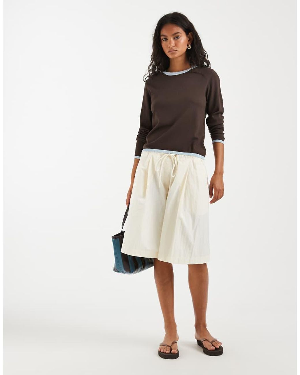 ONLY Brown Contrast Trim Light Knit Top