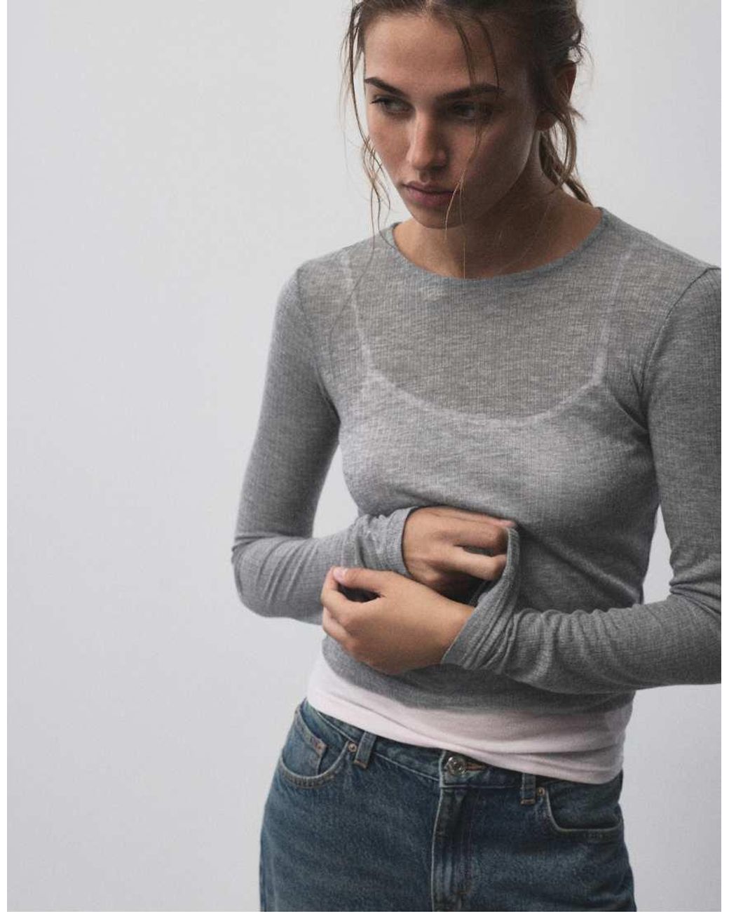 Pull&Bear Blue Fine Double-layer T-shirt