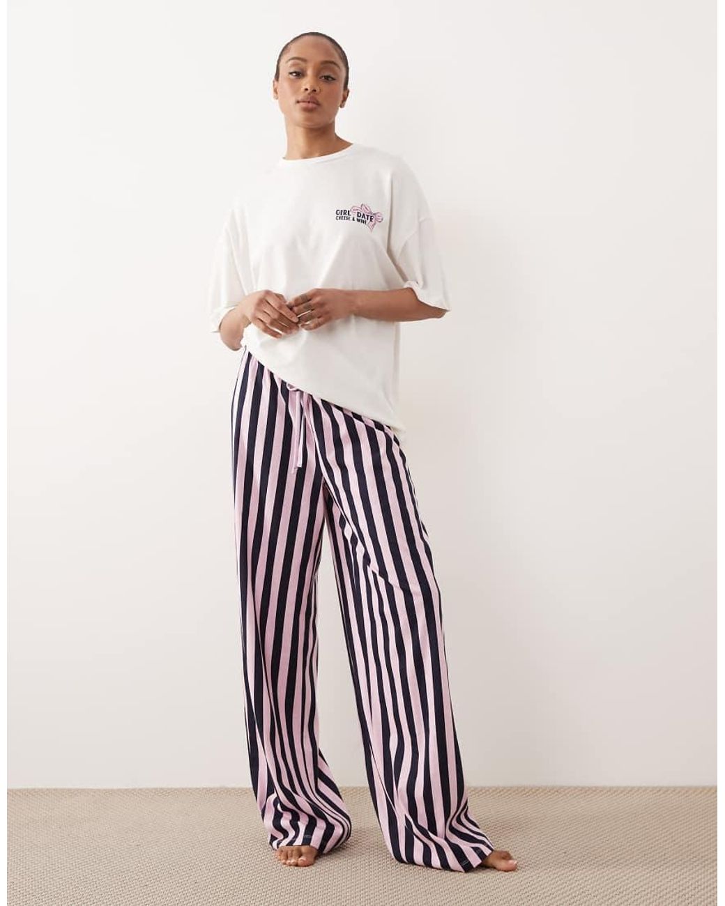 ASOS White Asos Design Tall Cheese & Wine Graphic Short Sleeve Top And Trouser Pyjama Set