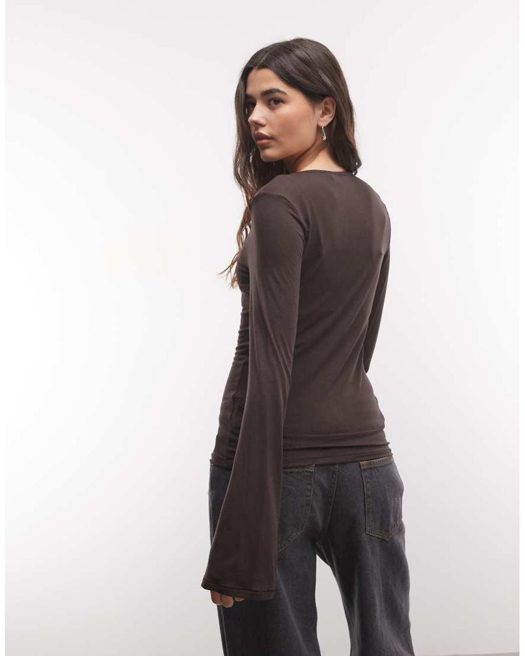 Monki Brown Long Sleeve Henley Top