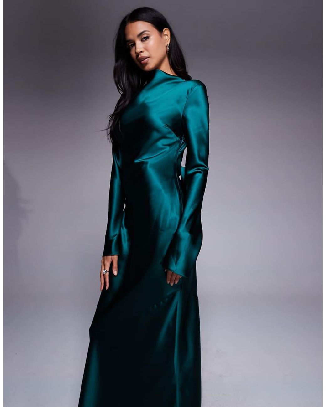 DASKA Blue Satin Maxi Dress With exaggerated Bow Back
