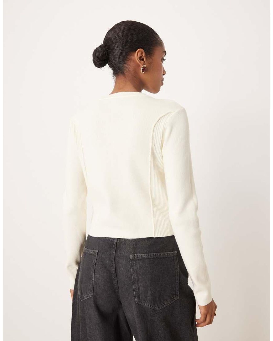 Mango White Cotton Mix Seam Detail Cardigan