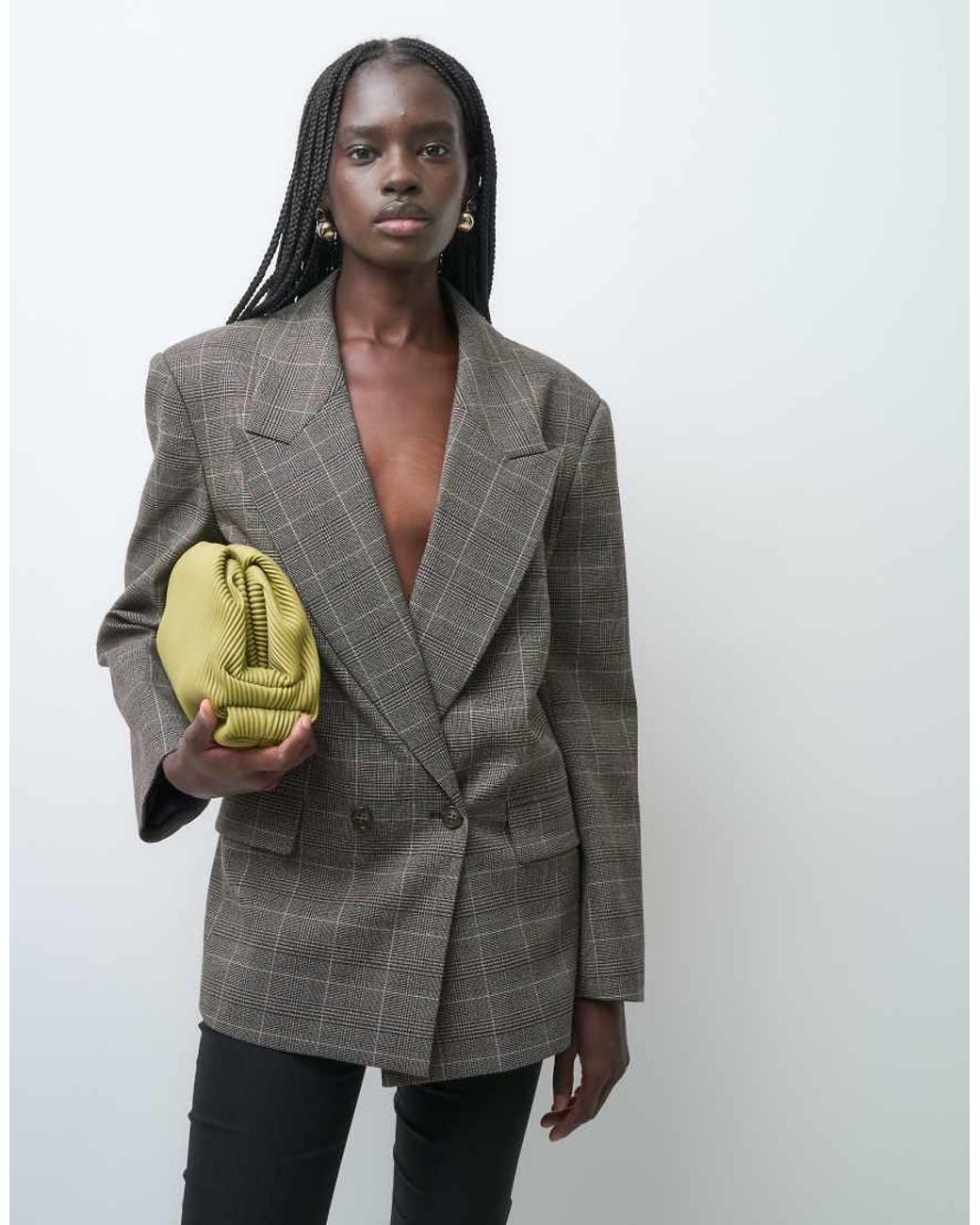 ASOS Gray Tailored Power Shoulder Double Breasted Blazer