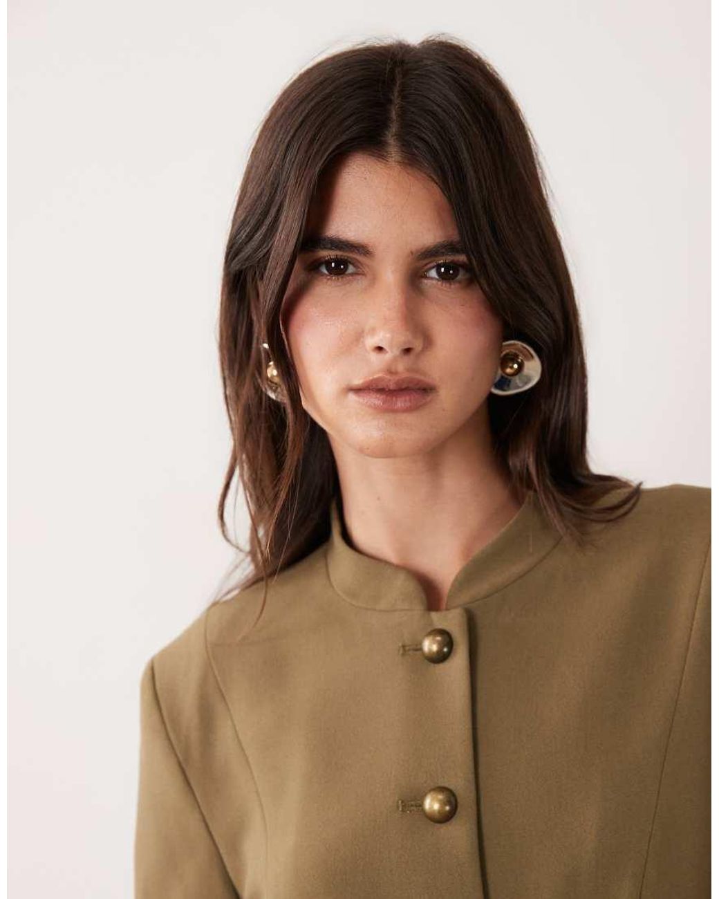 ASOS Natural Tailored High Neck Blazer With Gold Buttons