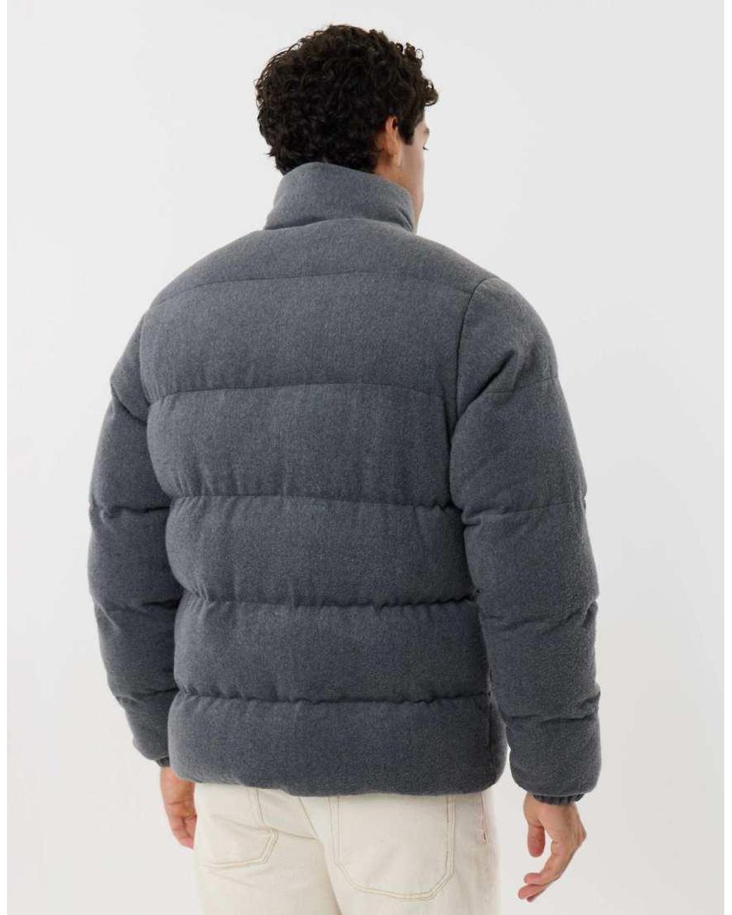 Threadbare Gray Brushed Funnel Neck Puffer Coat for men