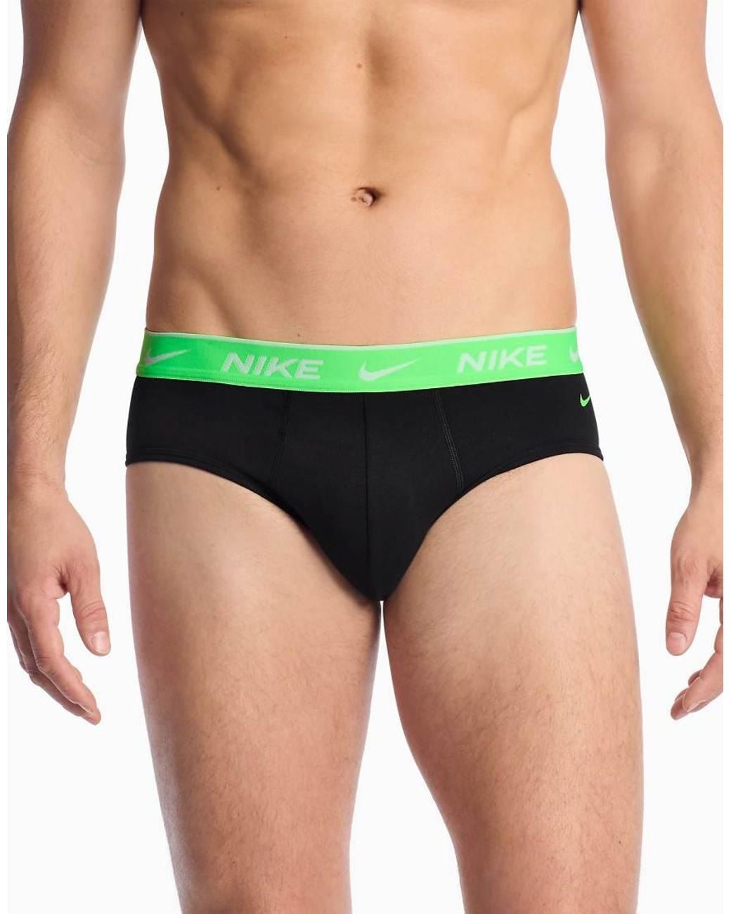 Nike Dri-fit Essential Cotton 3 Pack Hip Briefs With Green Waistbands for men
