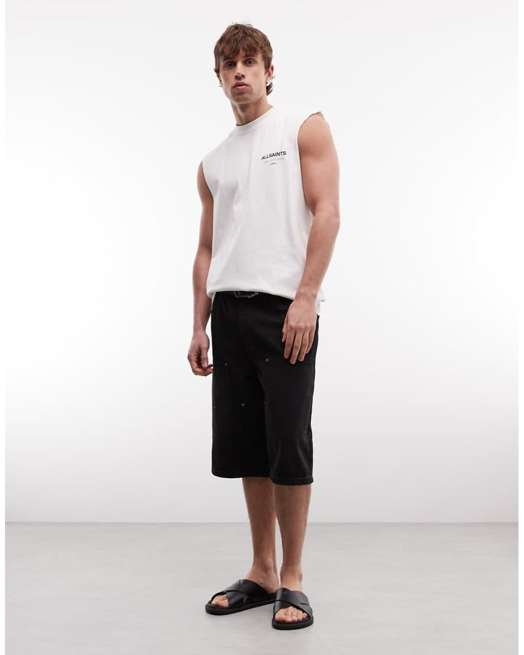 AllSaints White Underground Graphic Logo Sleeveless Tank With Back Print for men