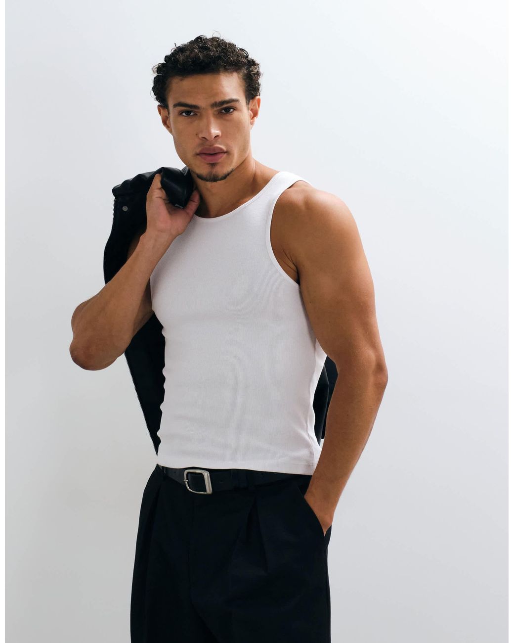 Collusion White Rib Racer Singlet for men
