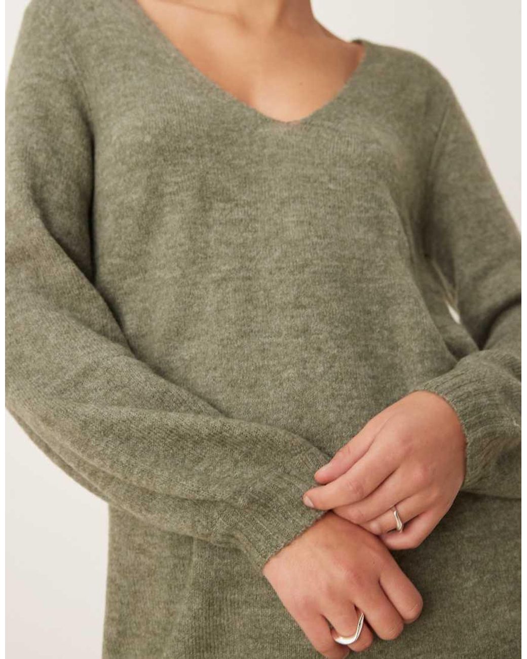 Jdy Green V-neck Knitted Mini Dress
