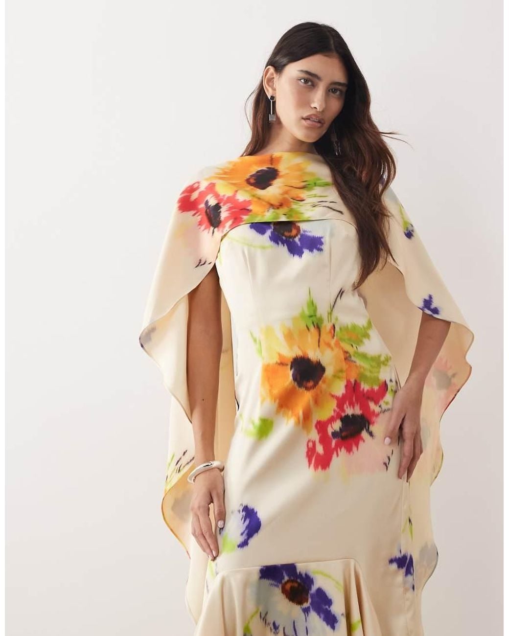 ARRANGE Natural Scarf Neck Maxi Dress With Square Cut Hem