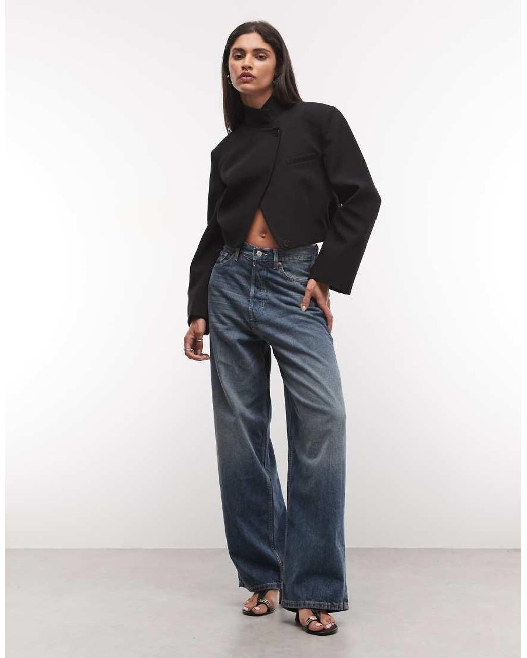 ASOS Blue Wrap Neck Crop Blazer Jacket