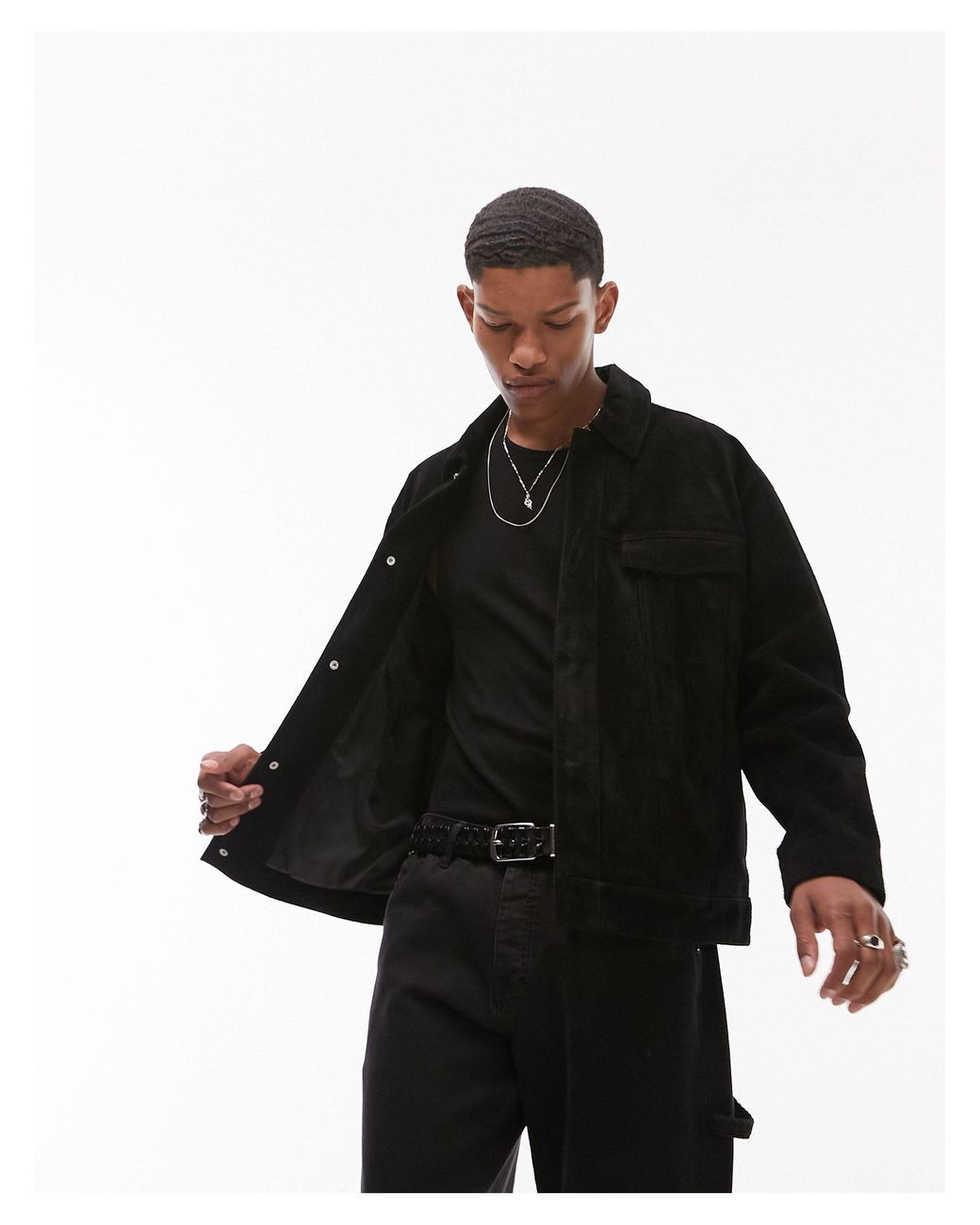 TOPMAN Premium Real Suede Western Jacket in Black for Men | Lyst UK