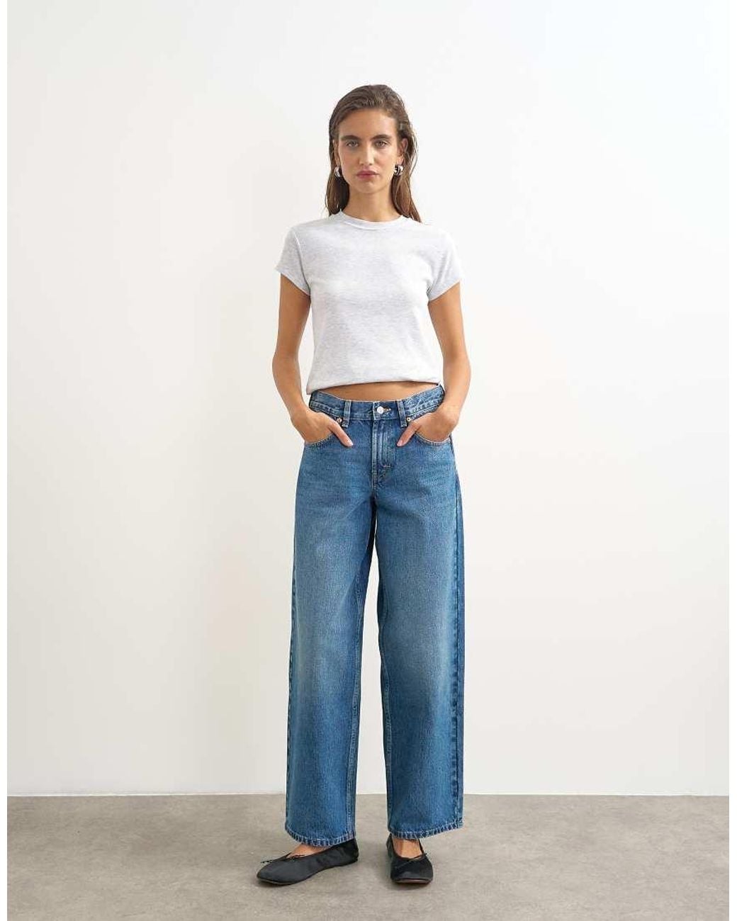 TOPSHOP Blue Cinch Low Rise Relaxed Jean