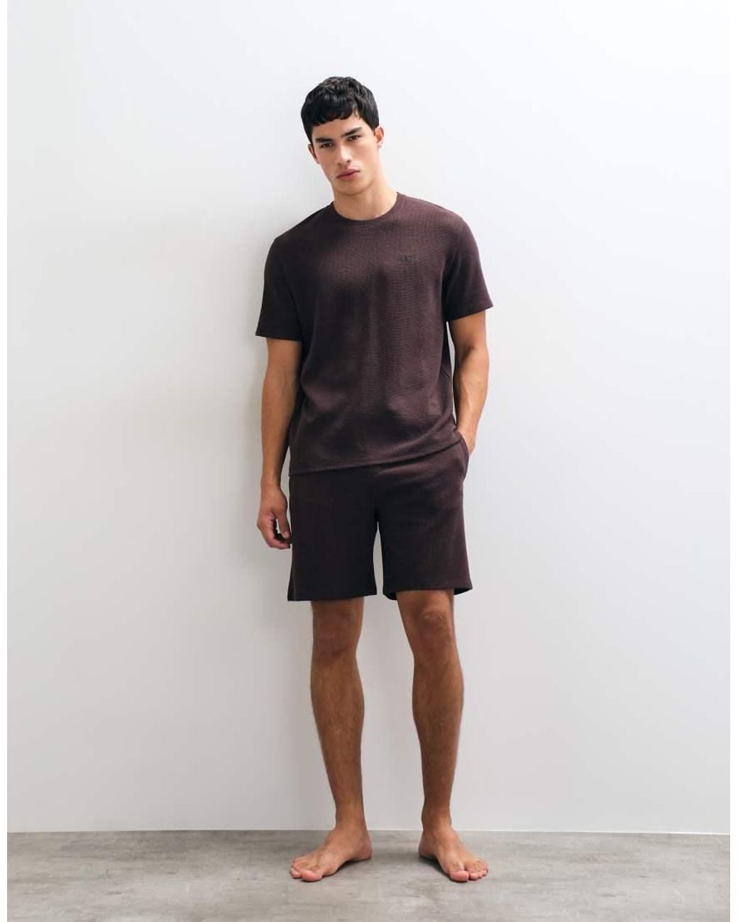 Boss Brown Co-Ord Waffle Lounge Shorts for men
