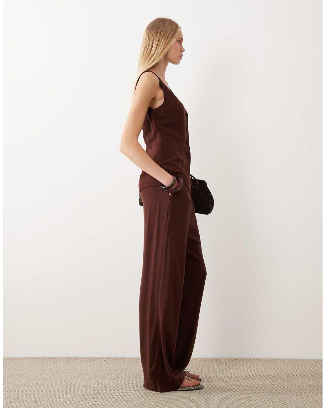 Miss Selfridge Brown Linen Look Pull On Trouser