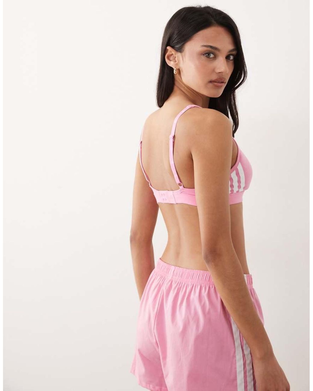 Adidas Pink Sports Active Essentials Stripes Scoop Bralet