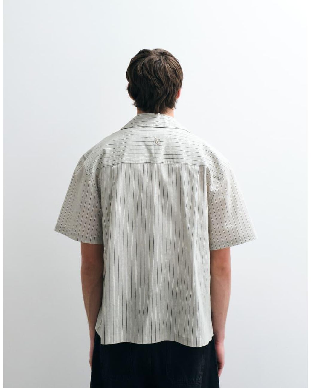 ASOS COLLECTIVE White Relaxed Cotton Striped Shirt With Linen for men