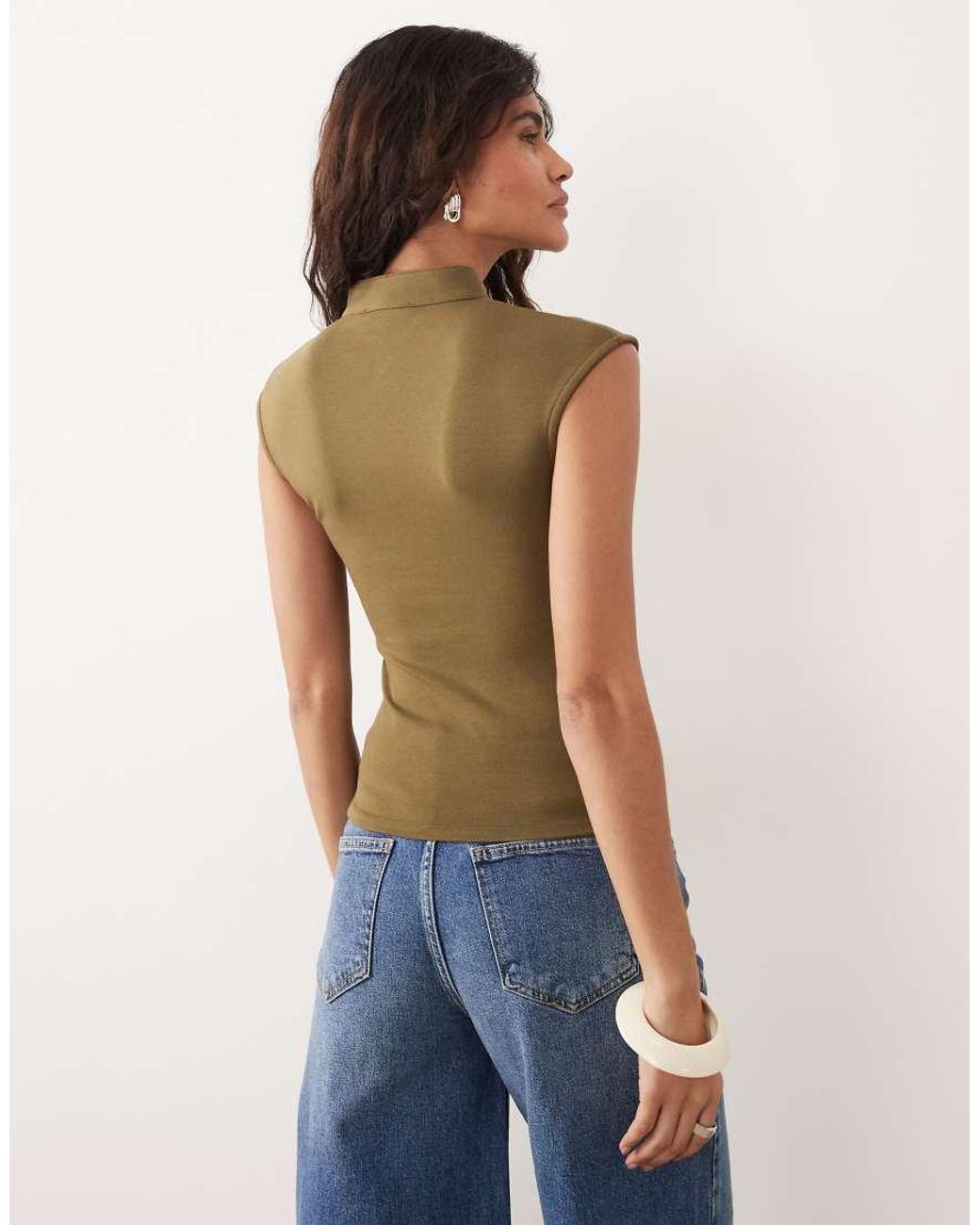 Gina Tricot Brown Mandarin Collar Top
