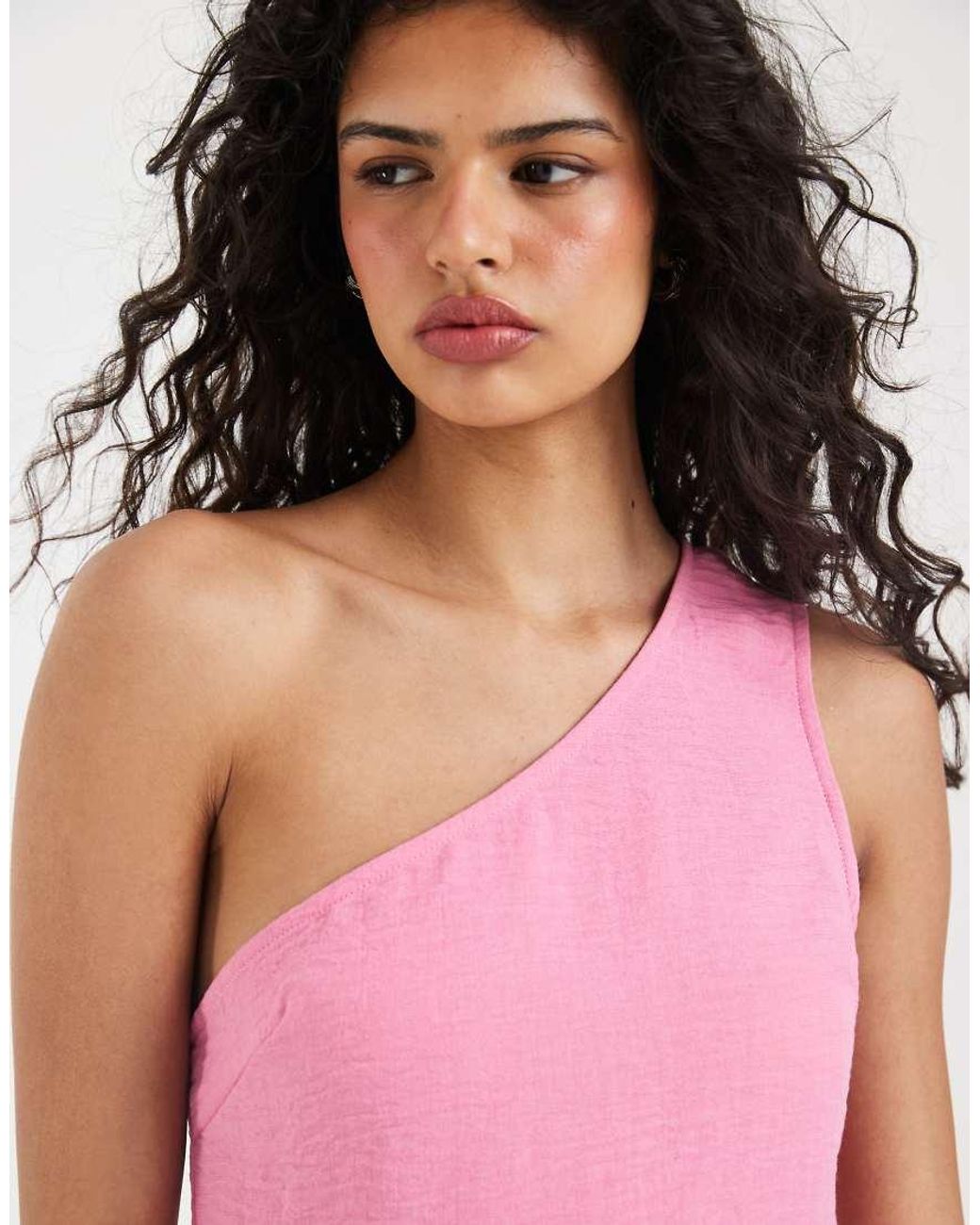 Vero Moda Pink Linen-look One-shoulder Mini Dress